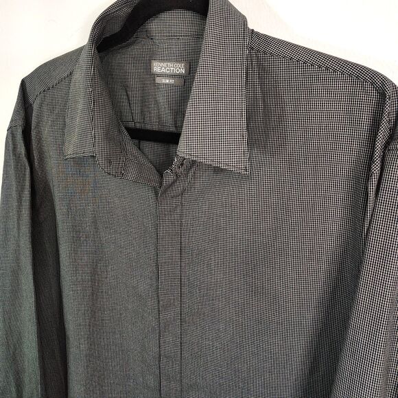 KENNETH COLE Hidden Button-Down Grey Slim Fit 17.5 34-35 Men's Long Sleeve Shirt - Picture 1 of 7